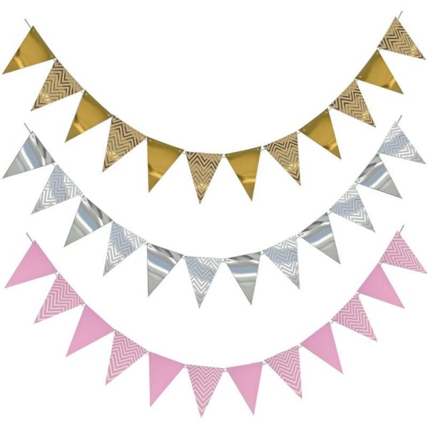 3m 12 Flag Gold Pink Paper Board Garland Banner